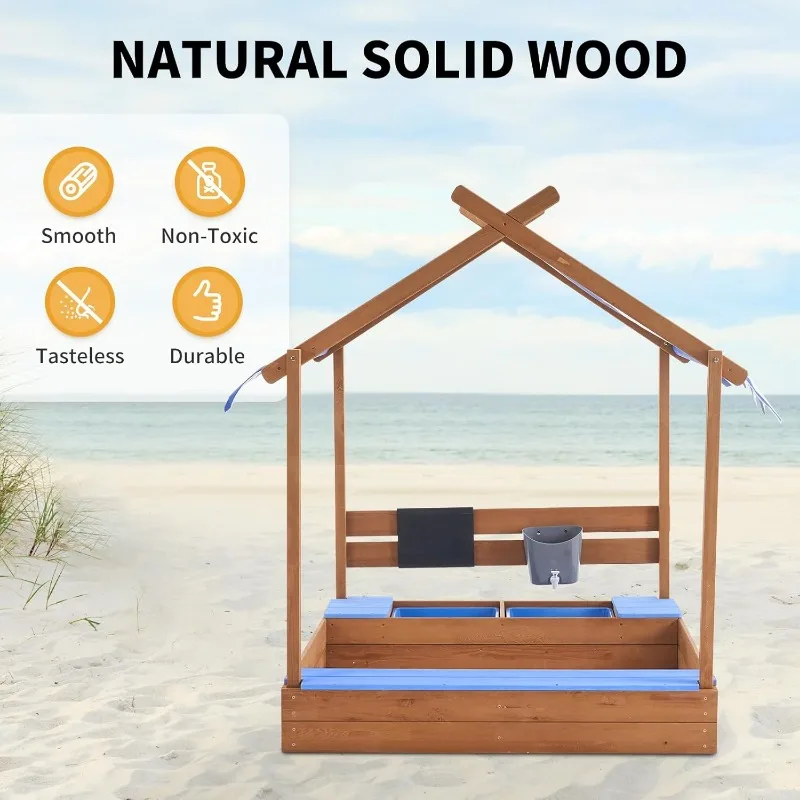 1Pc 49In Large Wooden Sand Box with Liner Drawing Board Sink House Design Sand Boxes for Backyard Garden Beach for Beach Outdoor 3