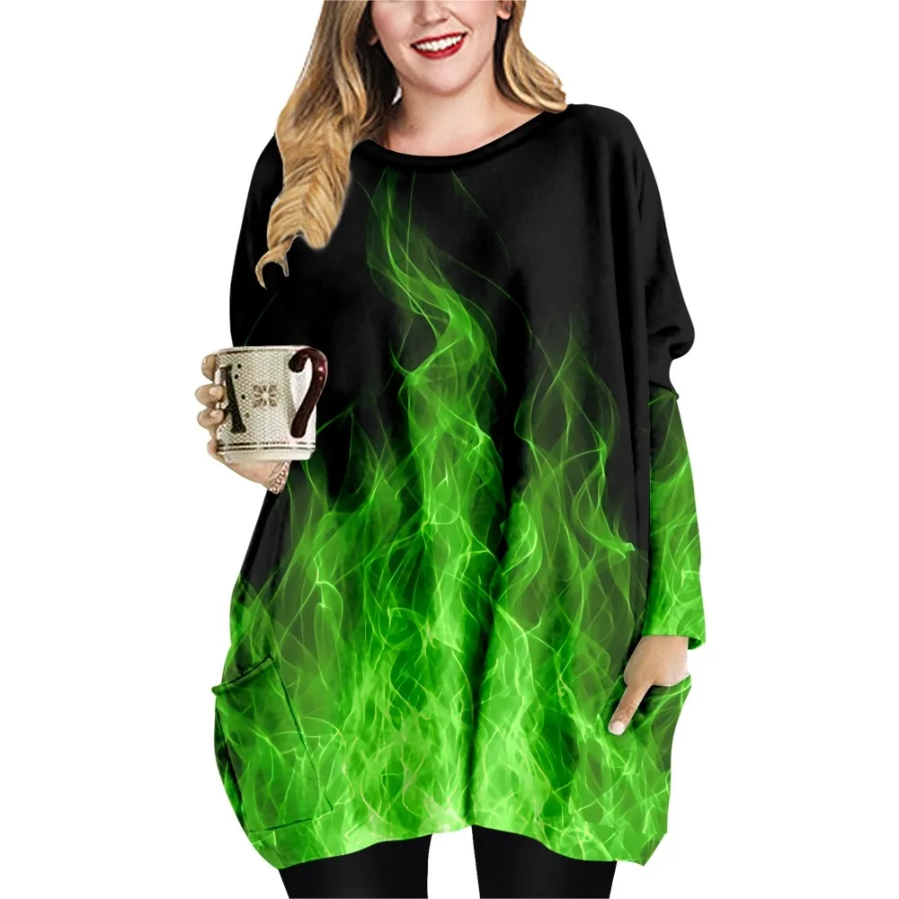 

2022 SOJINM Green Printing T-shirt Female Summer Casual Vintage T-shirt Clothing Fashion Top Long Sleeve Blouse Oversized 2XL