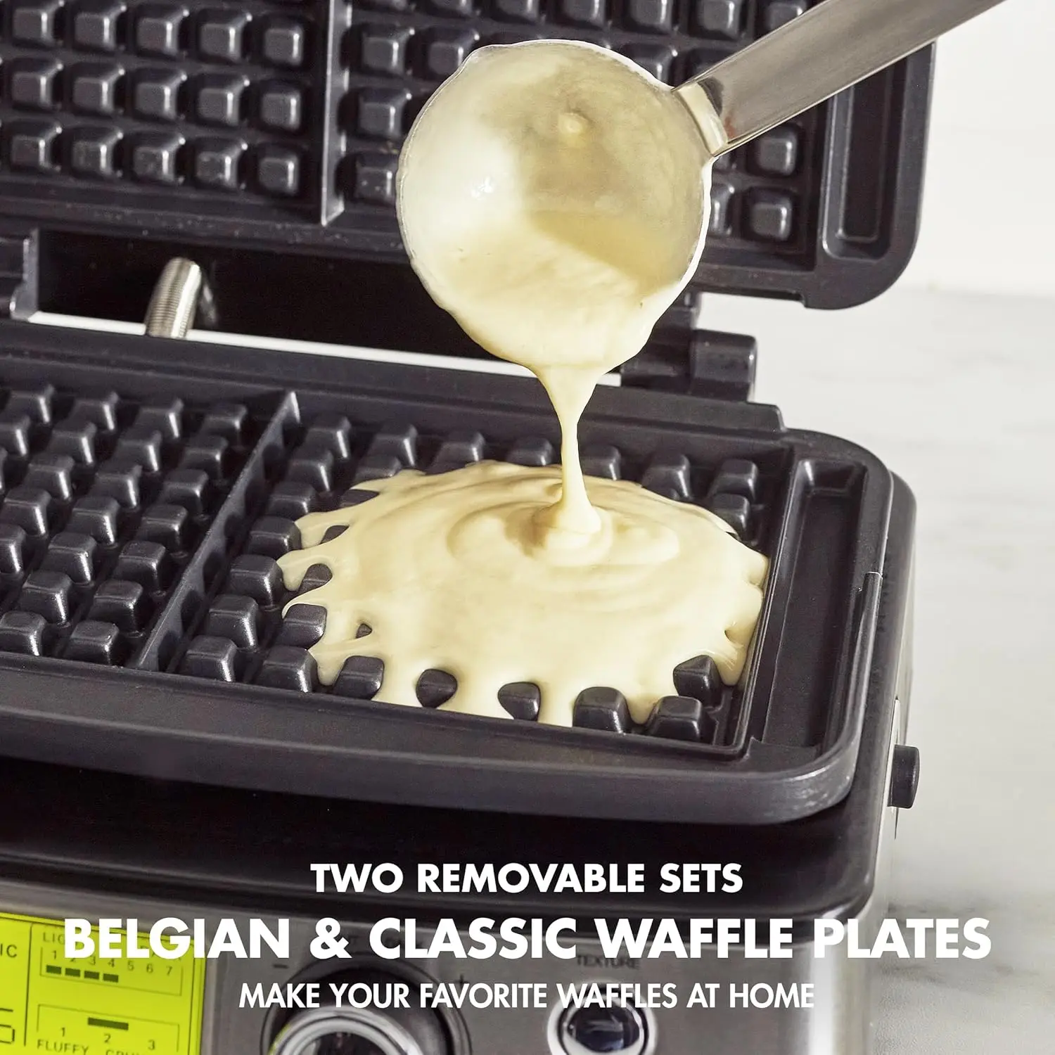 Elite 2-Square Belgian & Classic Waffle Iron, Healthy Ceramic Nonstick Aluminum Dishwasher Safe Plates, Adjustable Shad