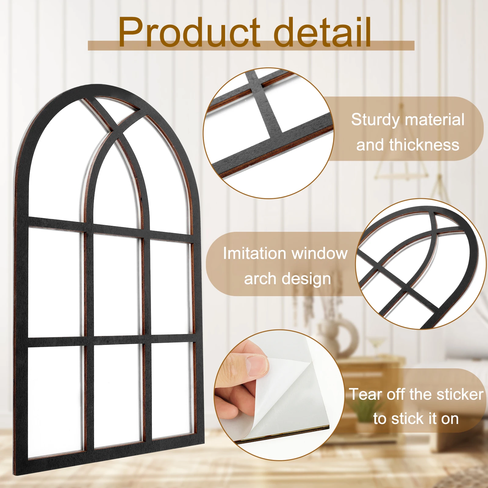 2Pcs Window Wall Mirror Gothic Mirrors Wall Decor Retro Vintage Rustic Arched Mirror Decor for Home Living Room Background