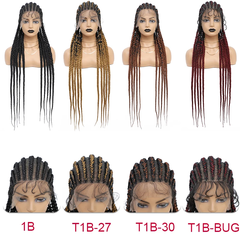 36 Inches Full Lace Box Braided Wig Cornrow Braids Lace Wigs Synthetic 360 Knotless Box Braids Lace Front Wigs for Black Women