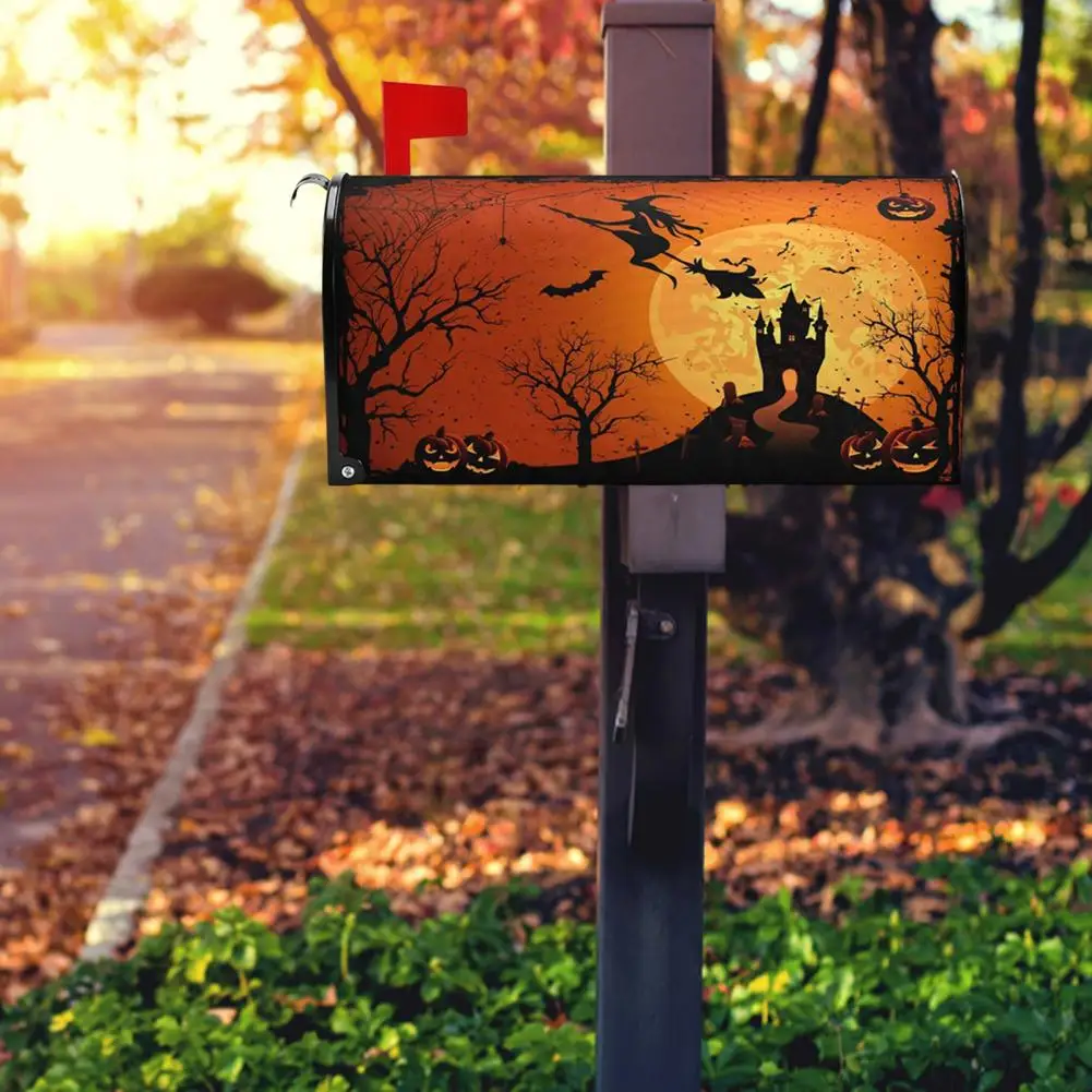 Mailbox Cover Halloween Themed Magnetic Mailbox Wrap Colorful Gothic Sleeve for Garden Yard Home Outdoor Decor