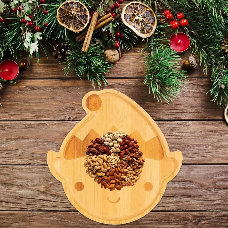 Wood Tray Christmas Decoration Christmas Dish Santa Tree Shape Charcuterie Tray Restaurant Dessert Board for Food Appetizers 2
