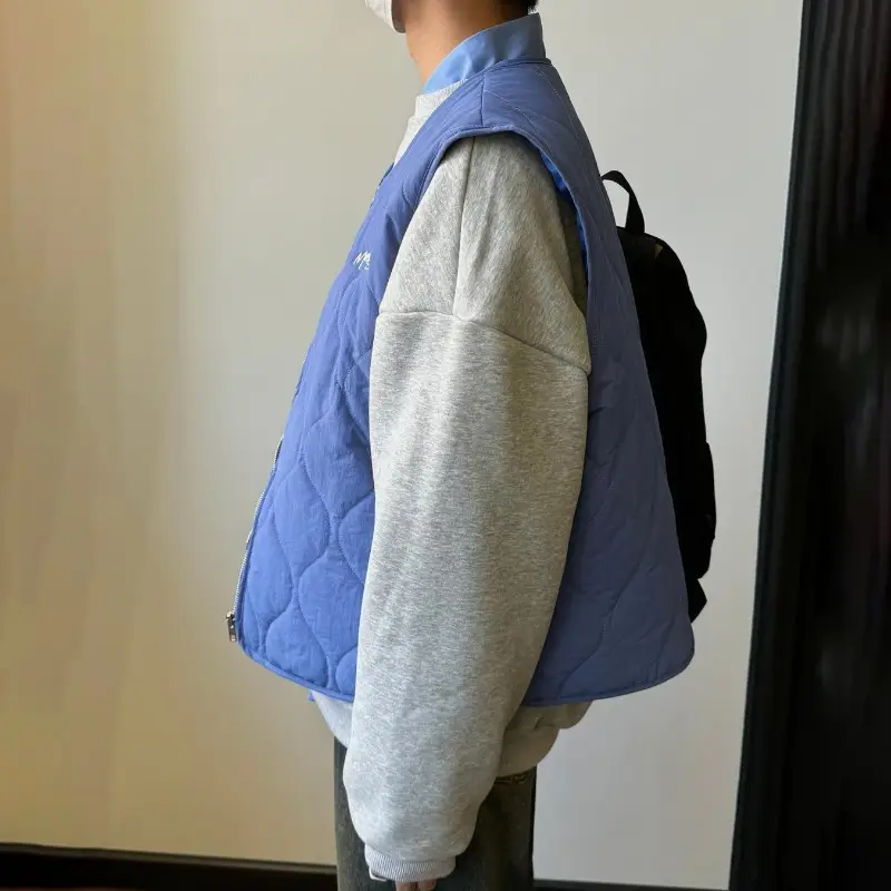 Autumn Winter New Japanese Retro Cotton Padded Vest Men Lightweight Blue Outer Layer Sleeveless Jacket Unisex Highstreet Parkas - Image 4