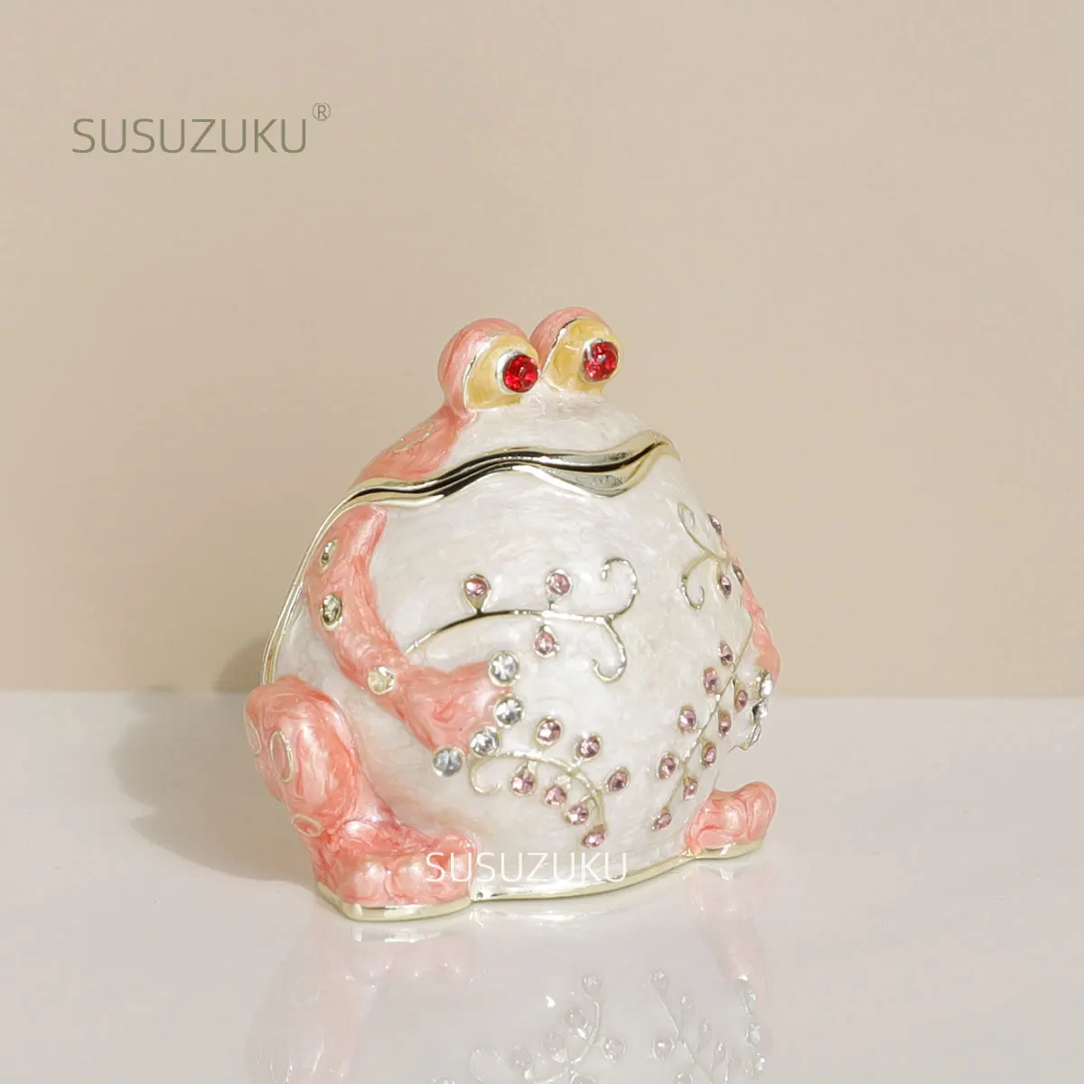 1pc Hand Painted Hinged Frog Trinket Jewelry Box Crystal Jeweled Small Cute Frog Animal Figurines Collectible