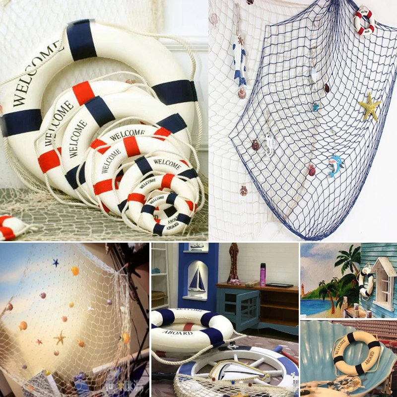 Fishing Net Lifebuoy Starfish Shell Wall Hangings Decor for Studio Restaurant Bar Home Decorative Props Nautical Crafts Ornament wall hangings decor