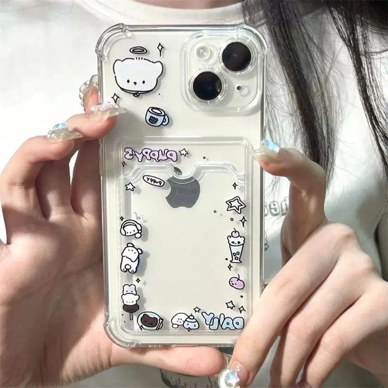 Little White Dog Pattern Anti-Fall Card Holder Case