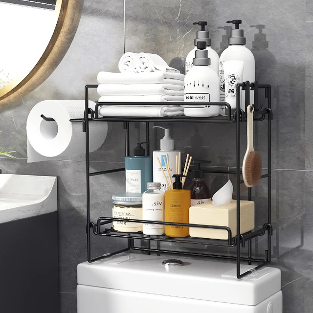 1pc Bathroom Storage Rack With Towel Bar, Self Adhesive Drain Shelves,  Modern Wall Mounted Hanging Storage Shelf, Bathroom Accessories