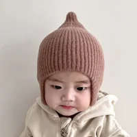 Bonnet de protection des oreilles pour bébé, bonnet doux pour bébé, bonnet pour bébé, chapeau en laine pour bébé, nouveau pull pour bébé, filles et garçons, automne et hiver 3