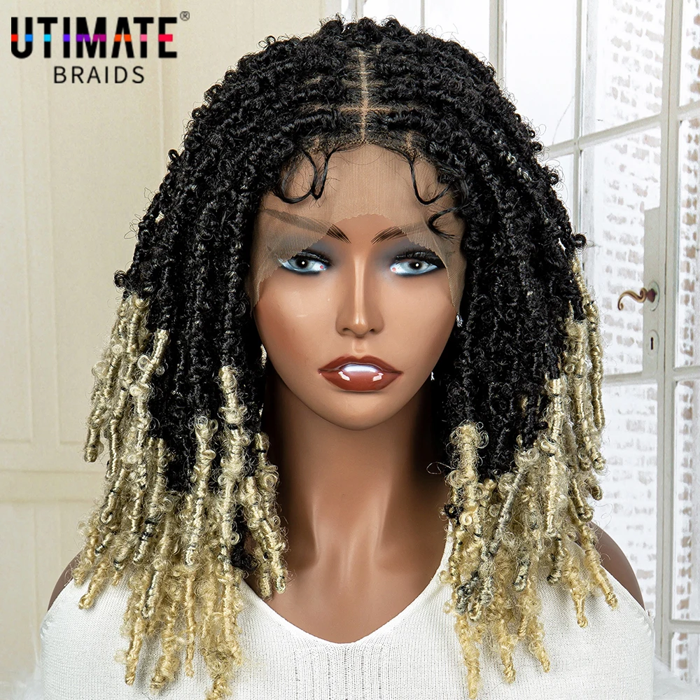 

14 Inches Synthetic Lace Frontal Afro Kinky Curly Wig Short Dreadlock Wig Braide Wigs with Baby Hair for Black Women Daily Use