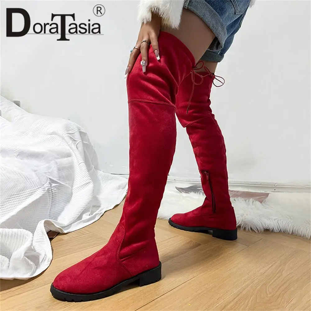 

Big Size 43 New women's Chunky Heels Thigh High Boots Fashion Solid Zip Platform Over The Knee Boots Women Casual Woman Shoes