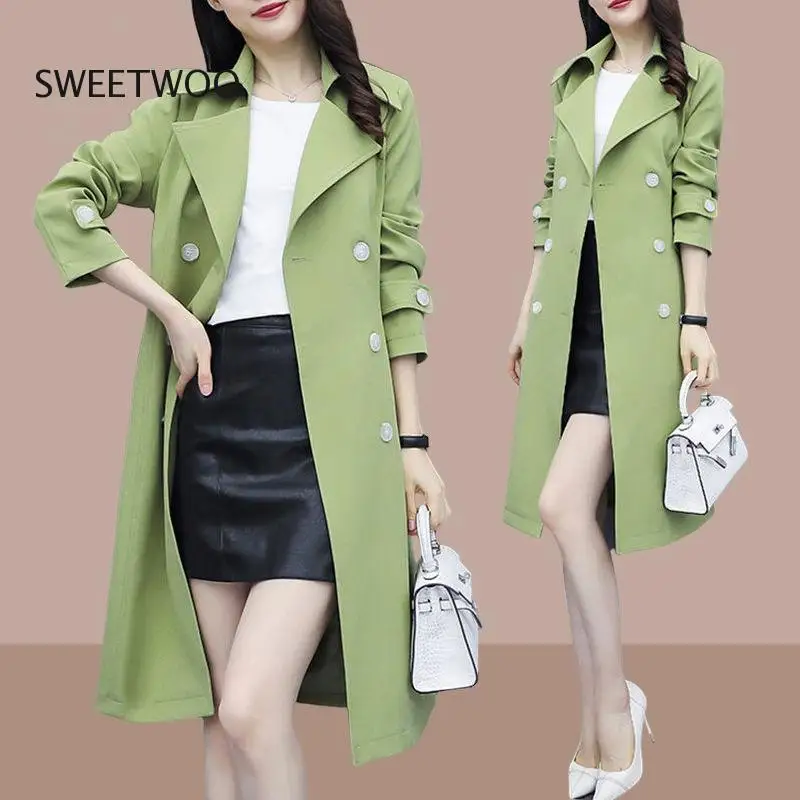 

Autumn Women Fashion Loose England Style Double Breasted Belted Casual Coat Female Trendy Candy Color Long Design Trench