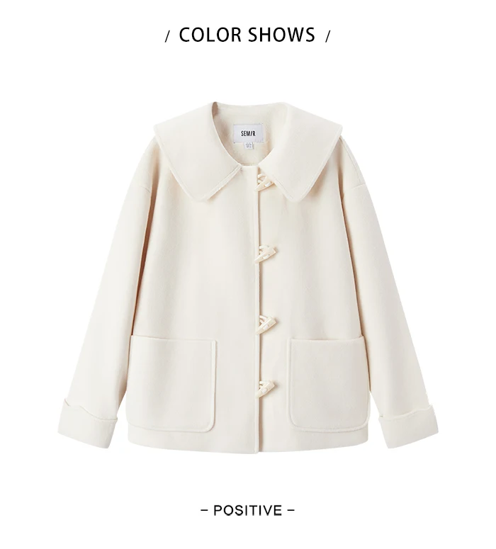 Abrigo de lana sintética para mujer, holgado, con botones de cuerno, color liso, nuevo abrigo de invierno con solapa grande.