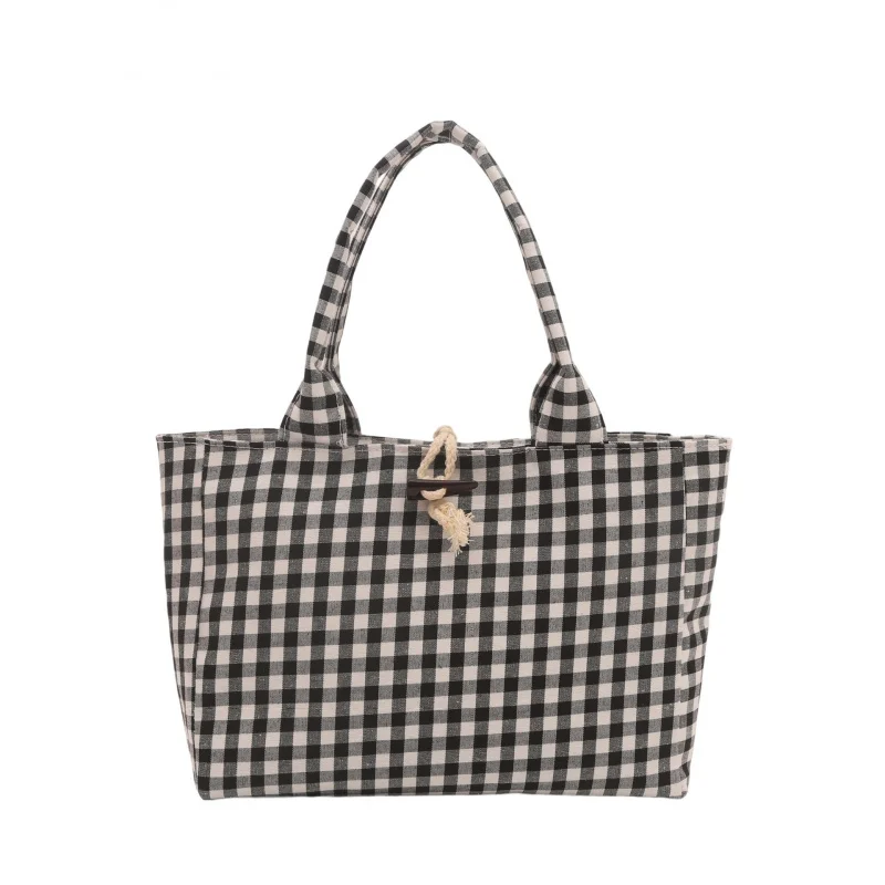 Large Capacity Student School Bag for Women New Japanese Style Harajuku Texture Handheld Tote Plaid Bag