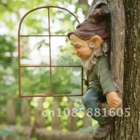 

Elf Garden Statue Dwarf Going Out Tree Hugger Miniatures Garden Decoracion Exterior Knickknacks Outdoor Decoration