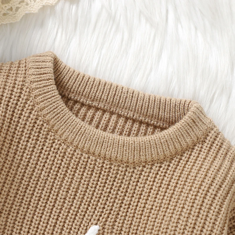 Sweet Floral & Letter Embroidery Print Baby Girls Long Sleeve Sweaters Knitted Acrylic Baby Soft Sweatshirt For Newborn Infants For baby girls sweater