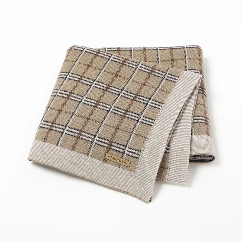 Baby Blankets Plaid Pattern Knitted Newborn Boy Girl Swaddle Wrap Cradle Quilts for Stroller Bed 100*80cm Toddler Receiving Mats