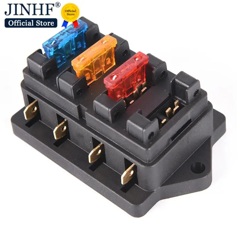 Fuse Box Holder Fuse Holder Fuse Box Car 4 Way Circuit Standard ATO Blade Fuse Box Block Holder 12V/24V+4 Way Fuse