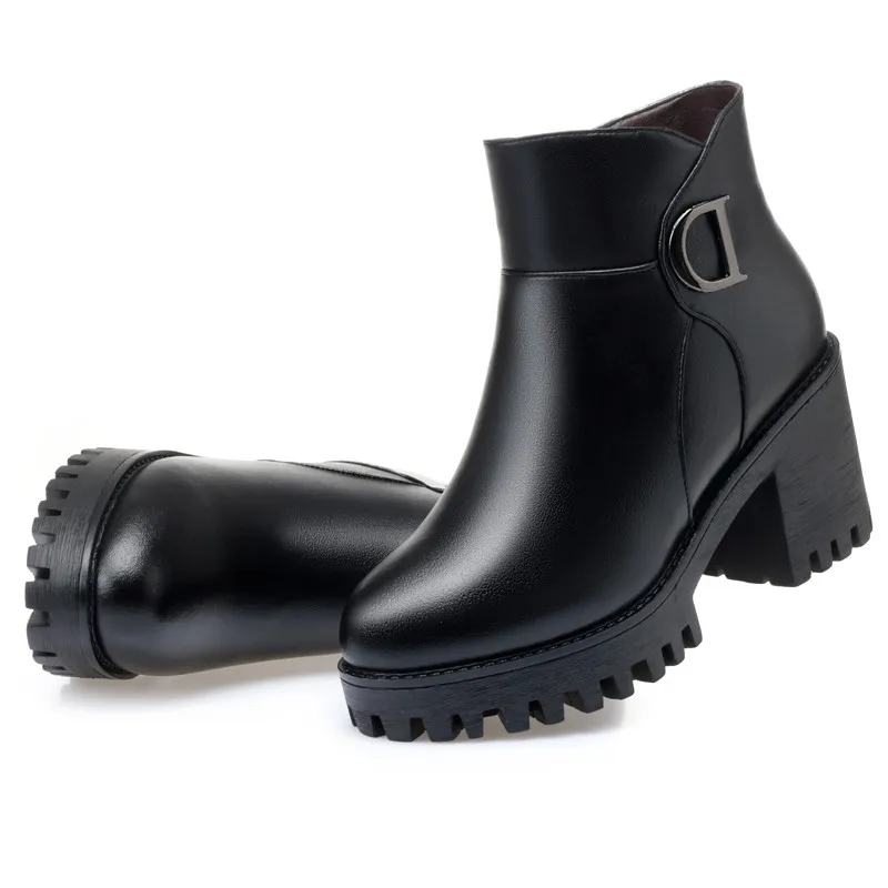 AIYUQI Booties New Genuine Leather Platform Heel Riding Boots Horse Wool Warm Winter Women Fashion High Heel Boots Banquet