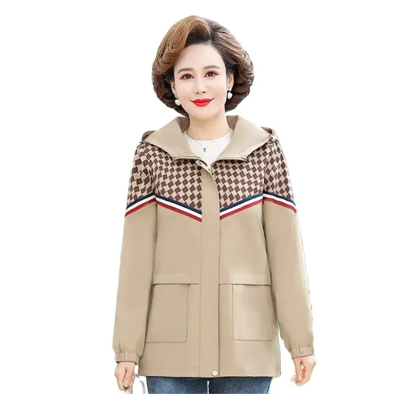 

Ветровка женская короткая с капюшоном, модный тренчкот с принтом, свободная комбинированная верхняя одежда, весна-осень 2023