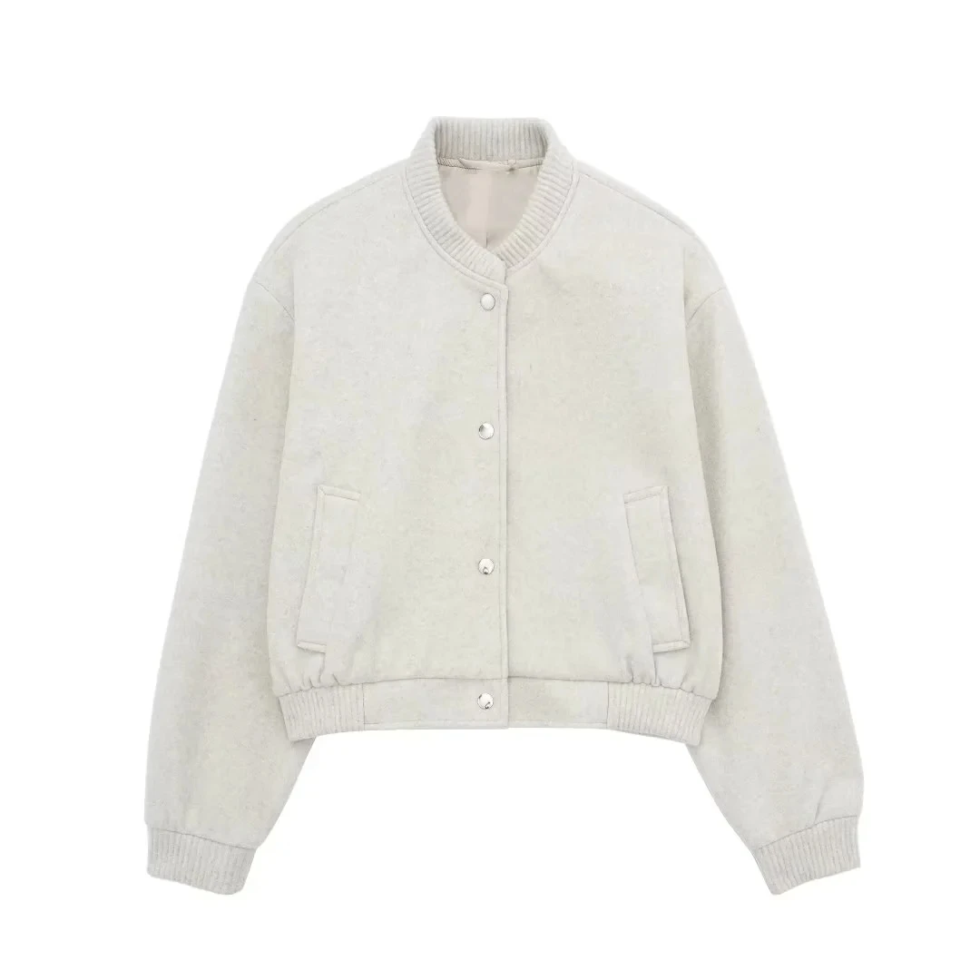 thumbnail image 1 of HH TRAF Chaqueta bomber corta para mujer, abrigo informal de otoño con botones y bolsillos, ropa de abrigo de manga larga a la moda para mujer, 1 of 5