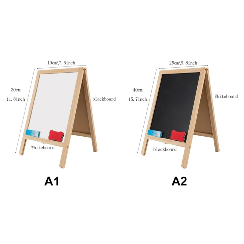 Wooden Double-Sided Foldable Easel Blackboard and magnetic white board 4