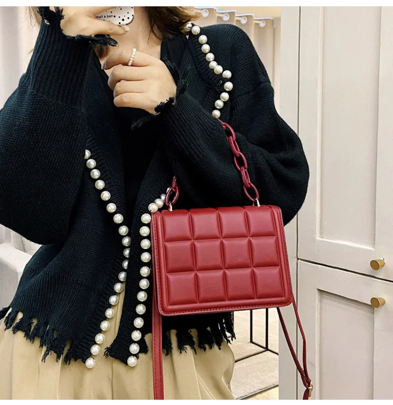

Flap Purse Fashion Simple Women Checkered Solid Color Crossbody Bag Luxury Shoulder Bags for Women Casual Ladies Mini Handbags