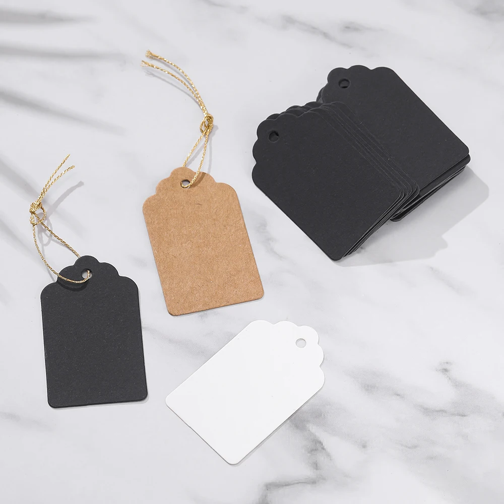 100pcs/lot 5*3cm Packaging Label Brown Kraft /black/white Paper Tags DIY Jewelry Label Wedding Gift Decorating Tag