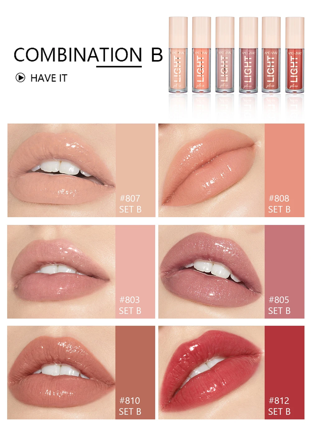 Lip Gloss Set - 6 PCS Long-Lasting Liquid Lip Stains with Mirror
