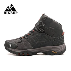 Men's High-Top Waterproof Suede Hiking Boots - Non-Slip Lace-Up Outdoor Winter Shoes - 45 (Grey)