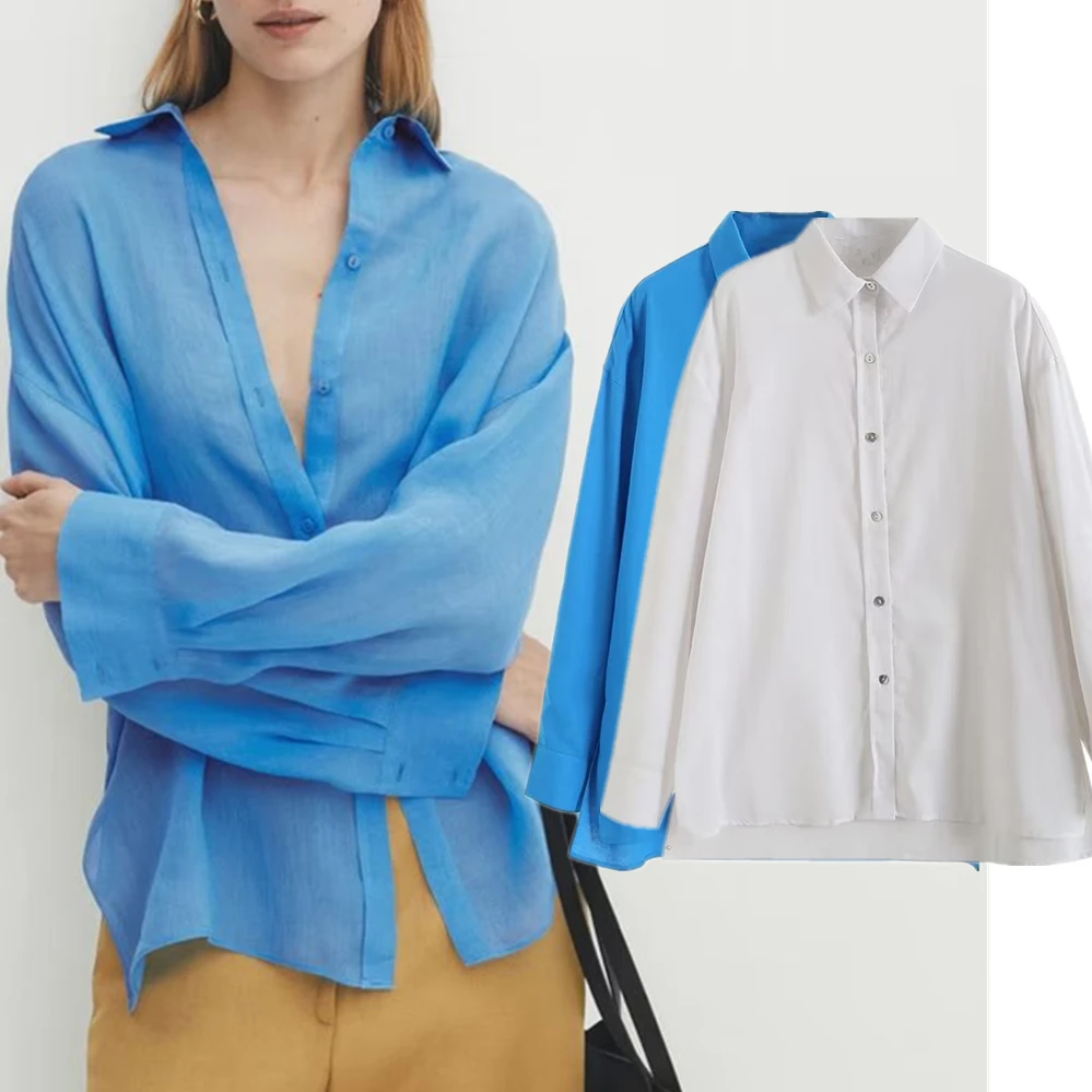 

Elmsk French Fashion Ladies Simple Cotton Linen Shirts Casual Commuter Shirt Women's Tops