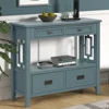 Farmhouse Pine Wood Console Table with Drawers & Storage Shelf in Blue for Entryway/Living Room/Hallway/Kitchen 2