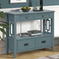 Farmhouse Pine Wood Console Table with Drawers & Storage Shelf in Blue for Entryway/Living Room/Hallway/Kitchen 2