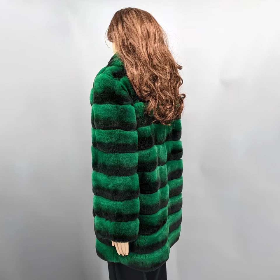 Manteau Court Femme En Véritable Fourrure De Lapin Rex - Bleu, Style Chinchilla, Neuf Sans étiquette