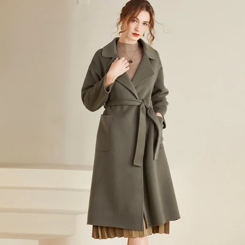 Fall/Winter New 100% Wool Double Coat Women's Loose Joker Medium and Long Wool Coat with Slim Temperament