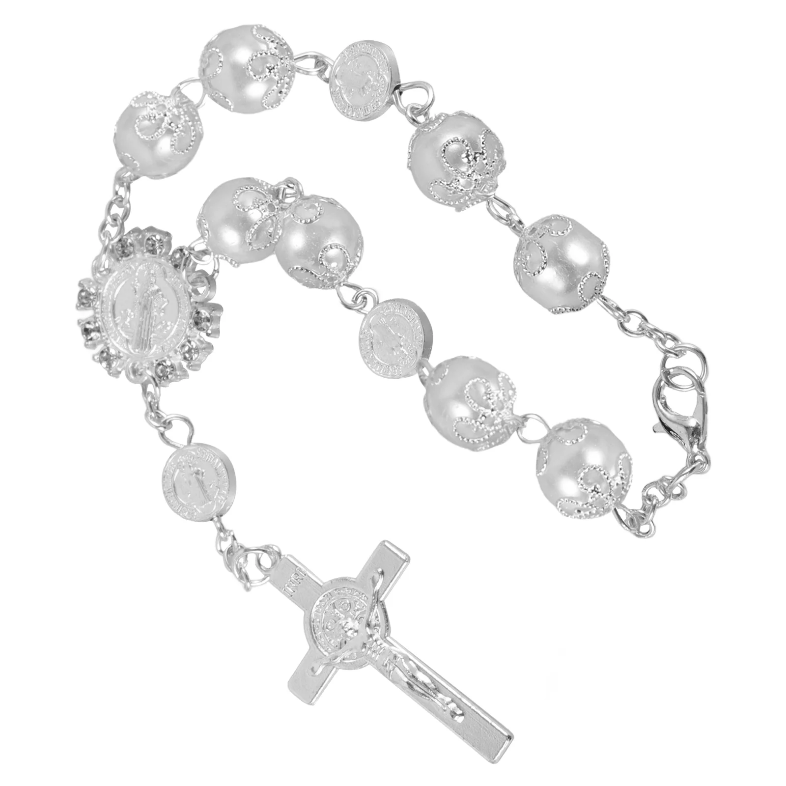 자동차 백미러 서스펜션 참 장식 행잉 액세서리, 크로스 체인 팔찌 액세서리, 합금 묵주 인테리어