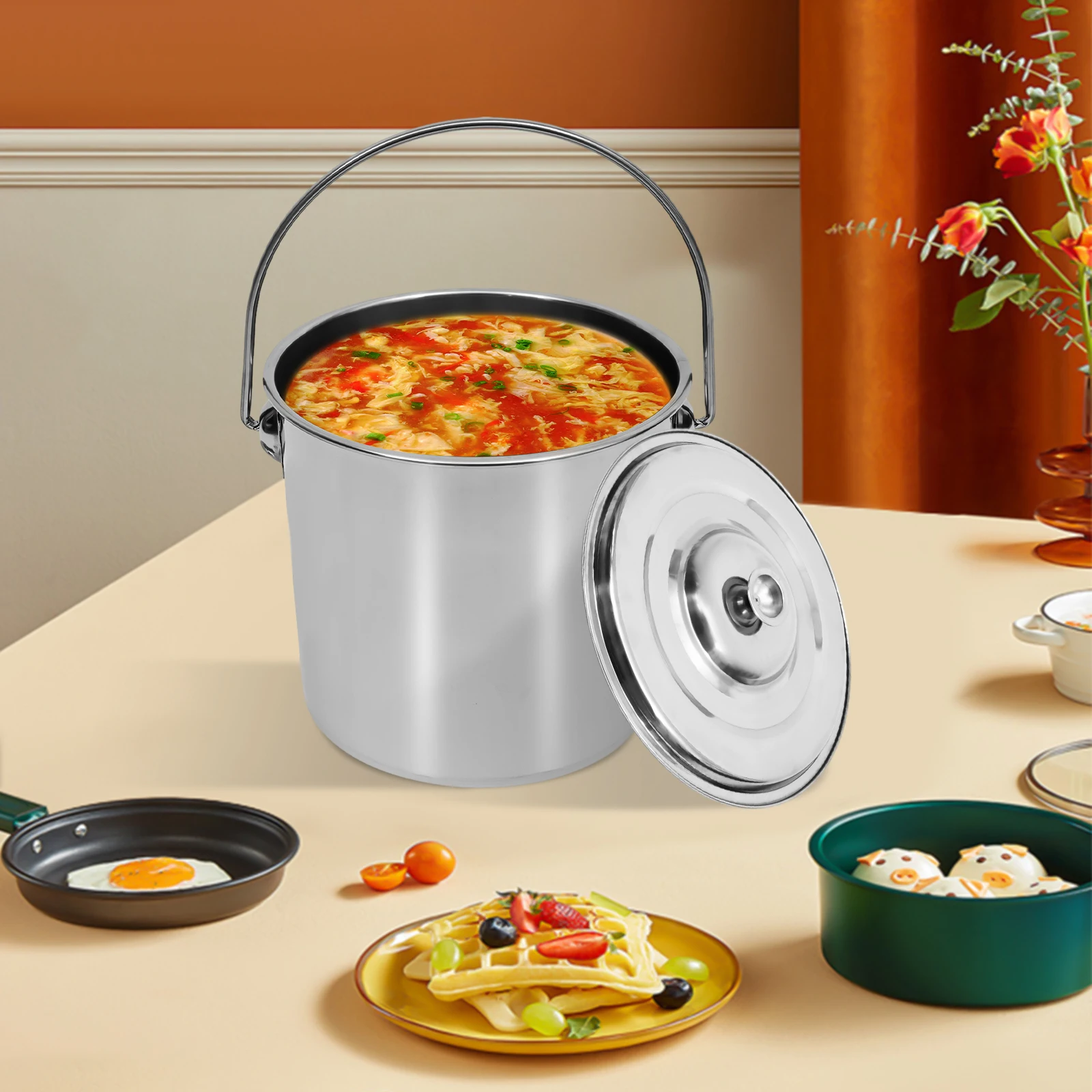 Large Capacity Milk Can 6 / 12 / 20L Stainless Steel Bucket Anti-Slip Grooves for Kitchen and Catering with Lid