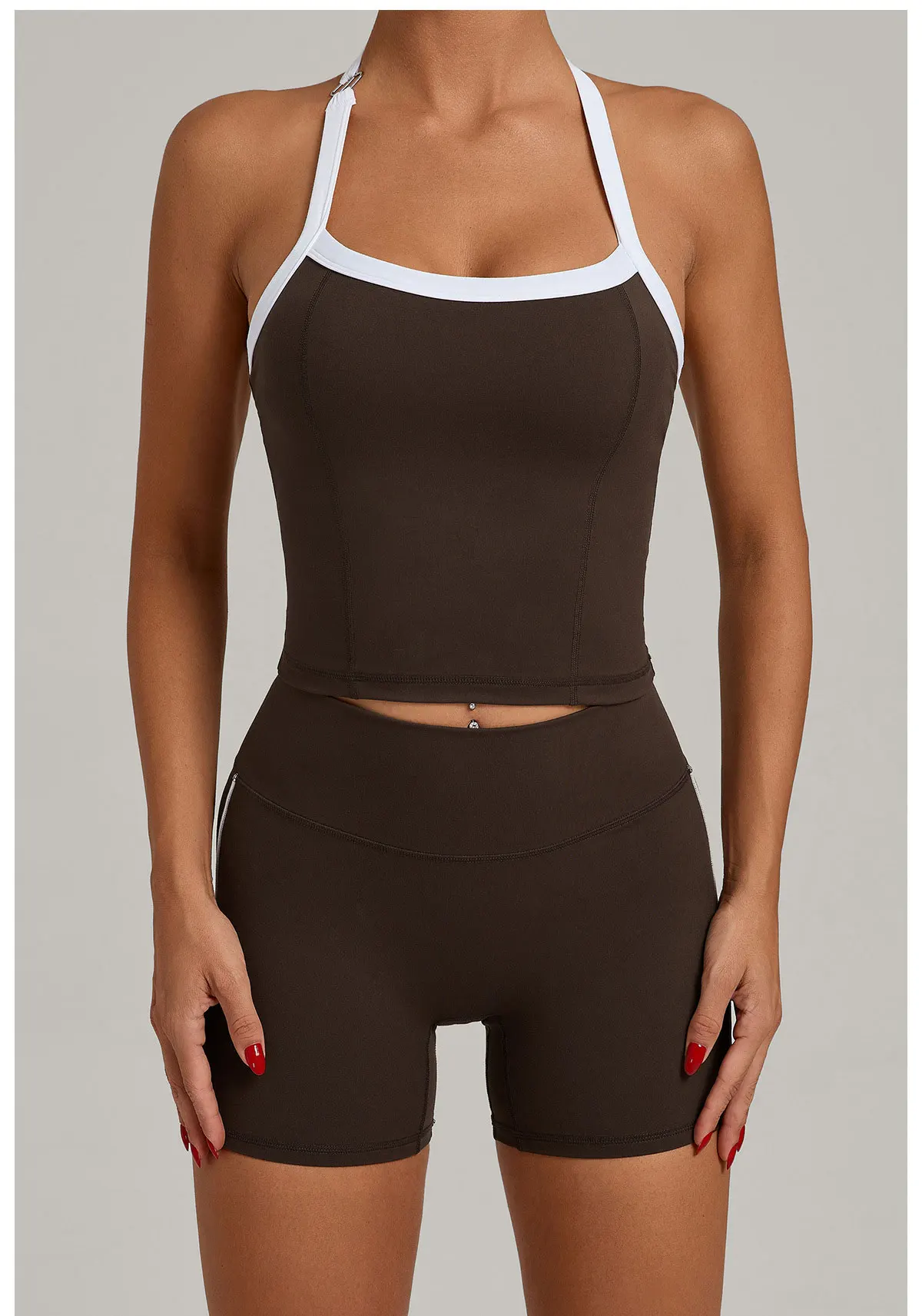 Fashion Patchwork Skinny Shorts Set Gym Women Workout Clothing Summer Sleeveless Backless Fitness Sport Suit Women Sportwear Red