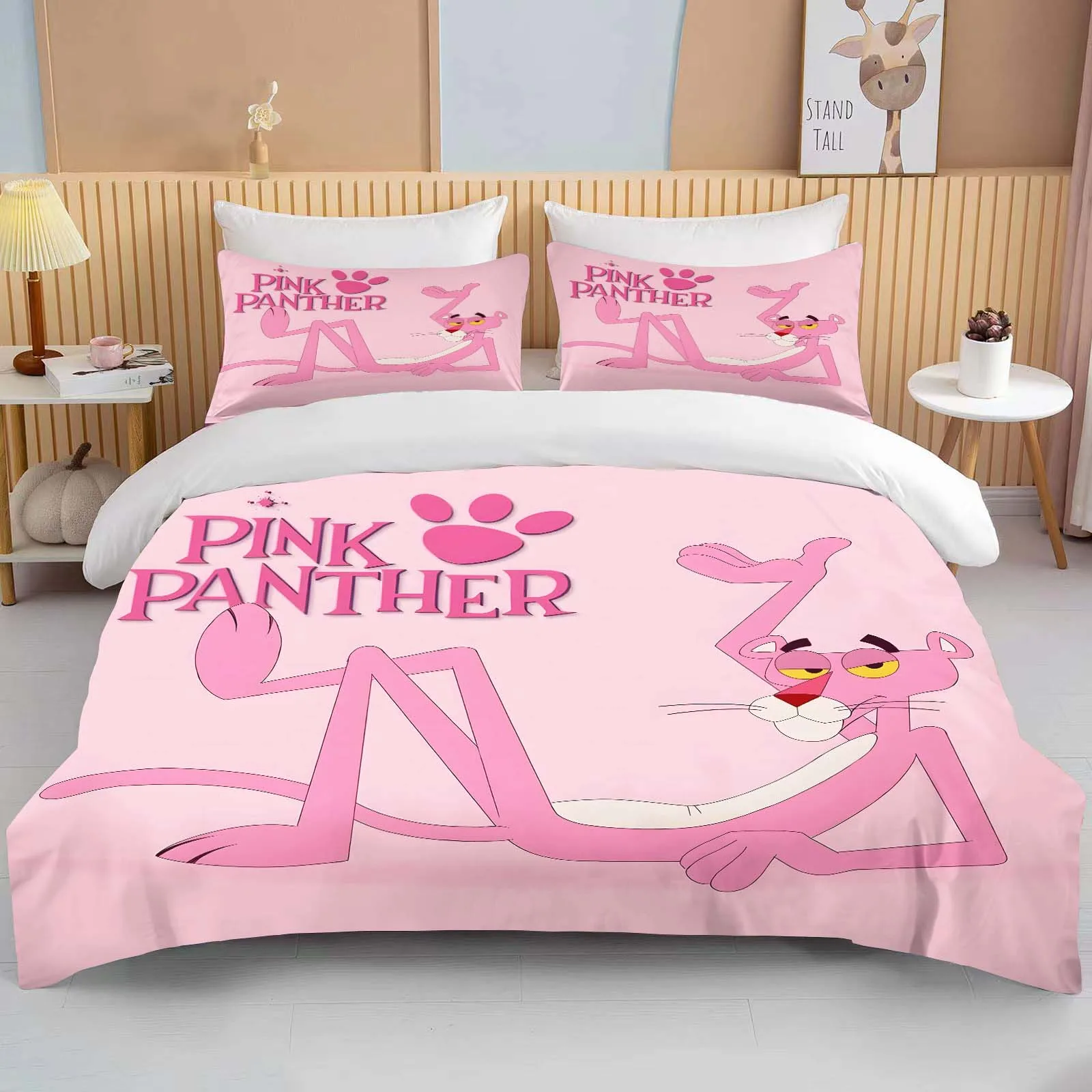 

10Size Pink Panther Printed Bedding Set Duvet Cover 1 Duvet Cover 2 Pillowcases Adult and Children Bedding Set Luxury Girls Room