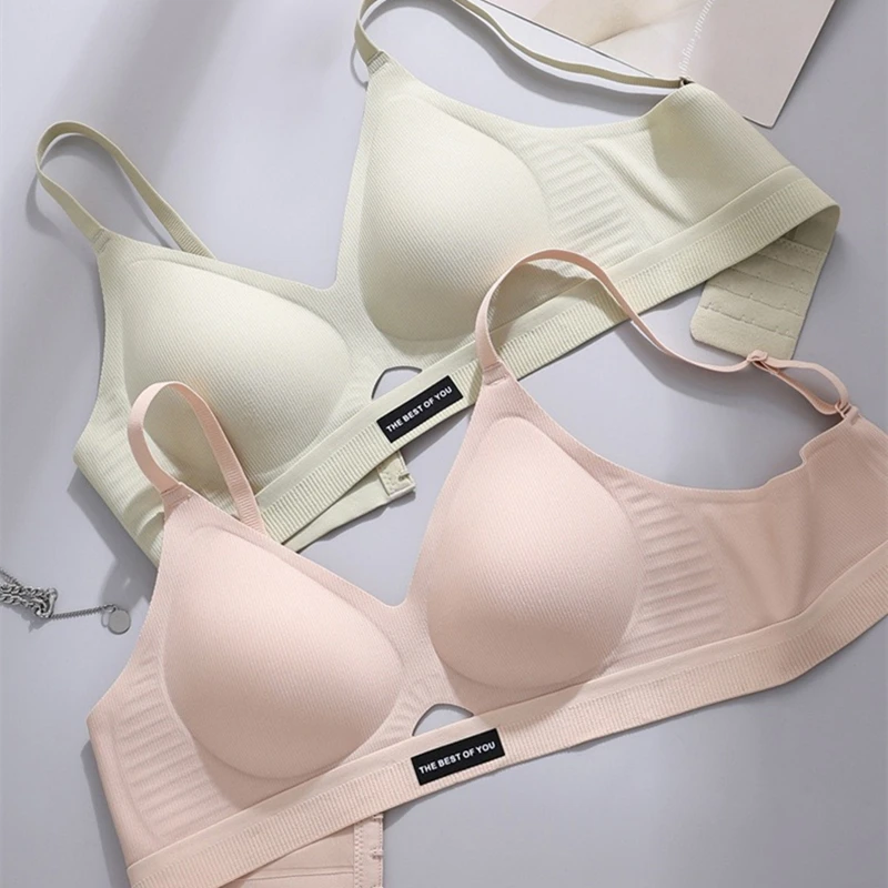 No Running Cup Markless Underwear Comfortable Machine Washable Fixed Cup Sports Soft Support Jelly Strip Bra For Women 2