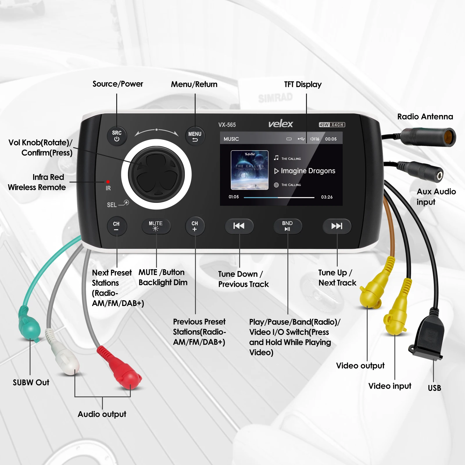 オリジナル Velex marineデジタルメディアレシーバー、ipx5防水、am fm放送 水上オートバイ用