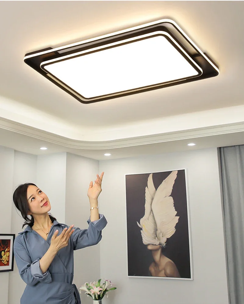 

Modern LED Ceiling Lights With Remote Square Rectangle Nordic Black Ceiling Lamps Living Room Bedroom Kitchen Lighting Fixtures