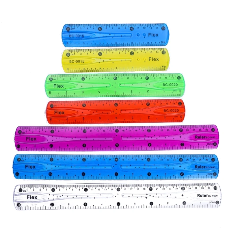 

2Pcs Shatterproof Safety Color Flexible Ruler, Soft Bendable Plastic Clear Ruler