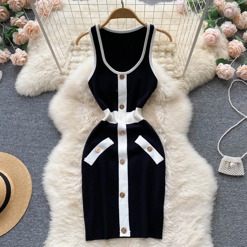 Elegant-Sleeveless-Elastic-Knit-Bodycon-Wrap-Dress-Striped-Korean ...