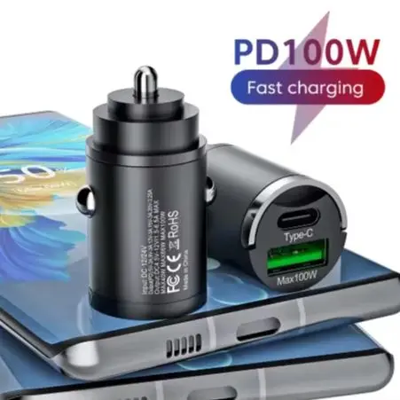 100W Mini Car Charger QC 3.0 Fast Charging PD USB Type C Pull Ring Car Phone Charger Adapter For Iphone 15 Xiaomi Samsung Huawei