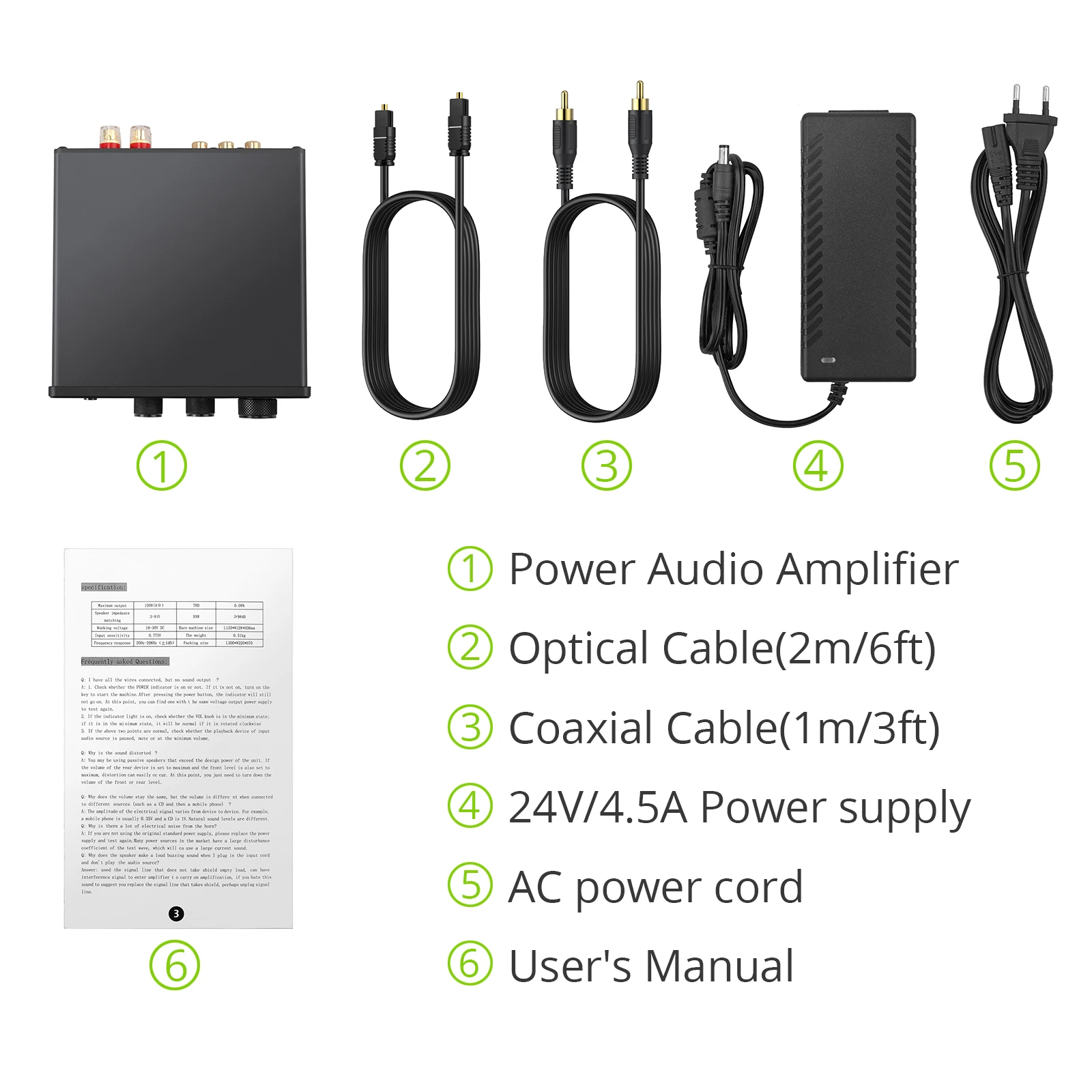 2 channel amplifier PROZOR 50W+50W Audio Amplifier Digital Power Amplifier Optical Coaxial RCA AUX to Analog Audio Converter 192kHz 24bit Stereo Amp Mini Amplifier
