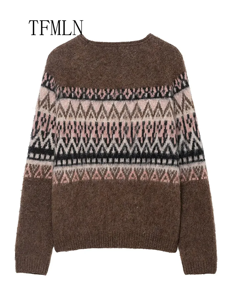 2025 Autumn Women Causal Striped Knitted Sweaters Retro Loose O-neck High Street Soft Pullover Top Fashion Long Sleeve Knitwear