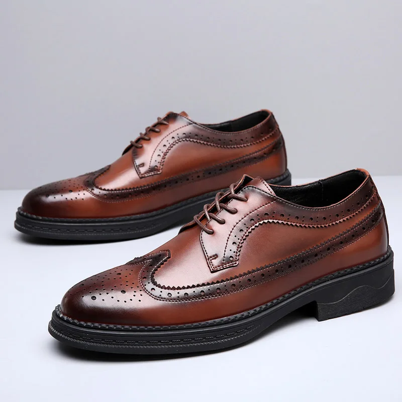 Men business formal dress thick sole oxford leather shoes British style casual wedding for groom groomsmen office