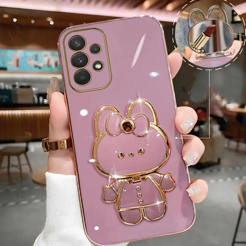 Mirror Plating Phone Holder Case For Samsung Galaxy A53 A73 A33 A52 A52s A72 A32 4G 5G A51 A71 A12 A31 A21S A50 A54 Stand Cover — view 3