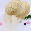 Elegant Fashion Mother Daughter Sunhats Lace Mesh Pearls Hat Cap Outdoor Beach Sunprotection Summer Straw Hat for Adult and Girl 5